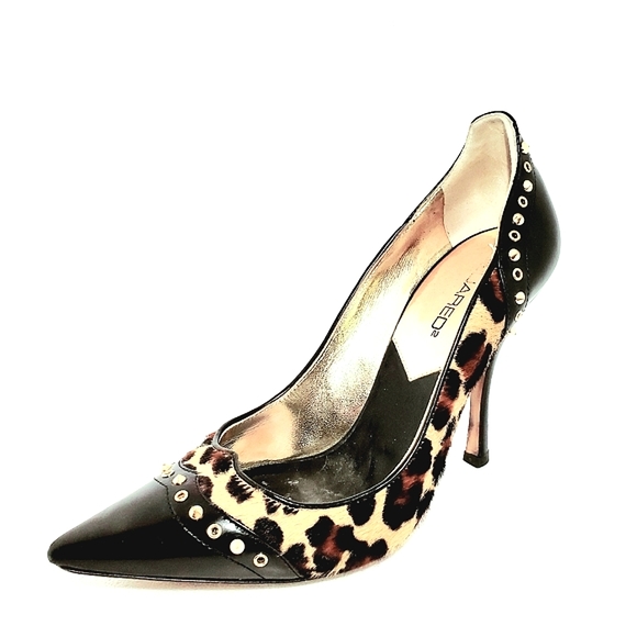 🐆EUC Gorgeous Leopard Print Heels W/Black Leather & Cool Studs By DSQUARED🐆 - Picture 7 of 13
